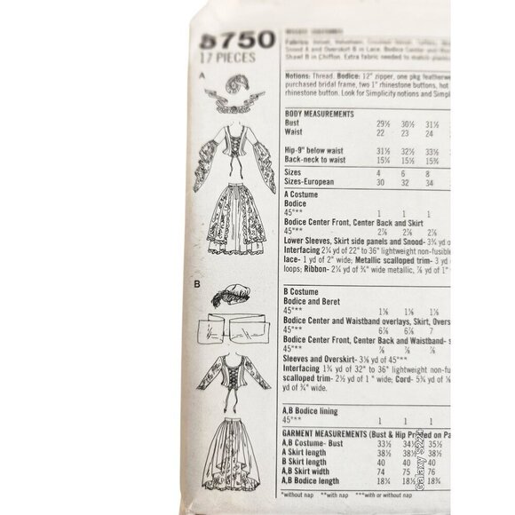 Simplicity 8750 Sewing Pattern Gothic Medieval Costume Size D 4-6-8 17 Pieces - Picture 7 of 9